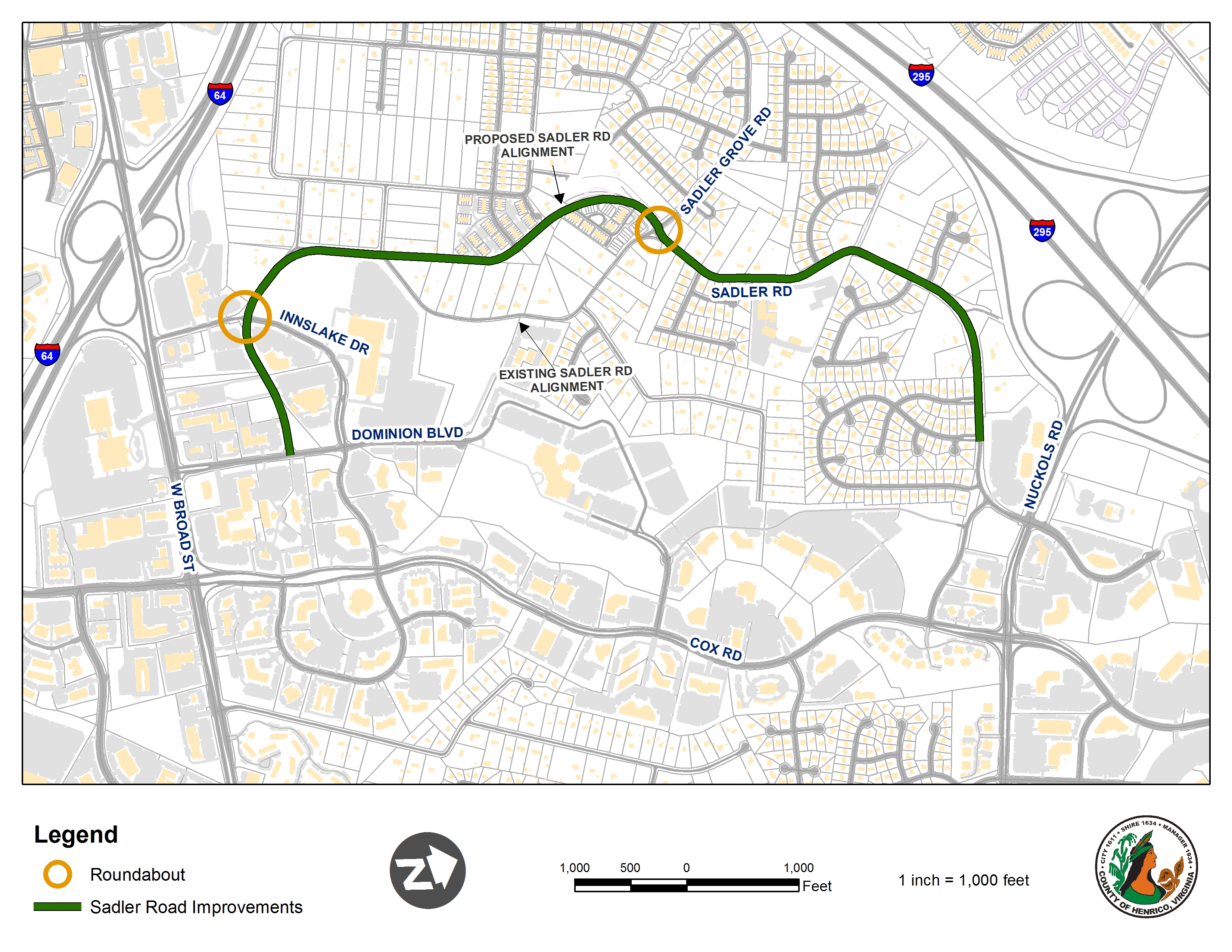 A map of the Sadler Road improvement details and overall boundaries for reference purposes