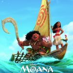 Movie poster for the movie Moana with text saying "Sing with Moana!"