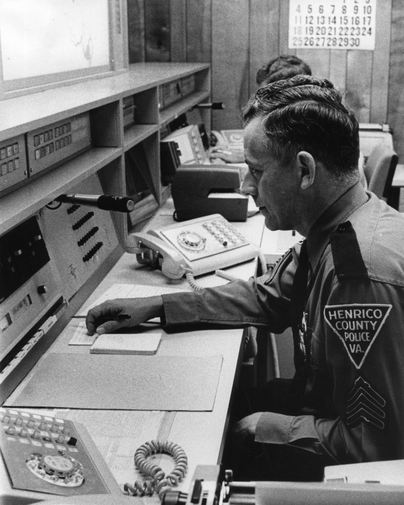 Vintage emergency call center with police answering calls