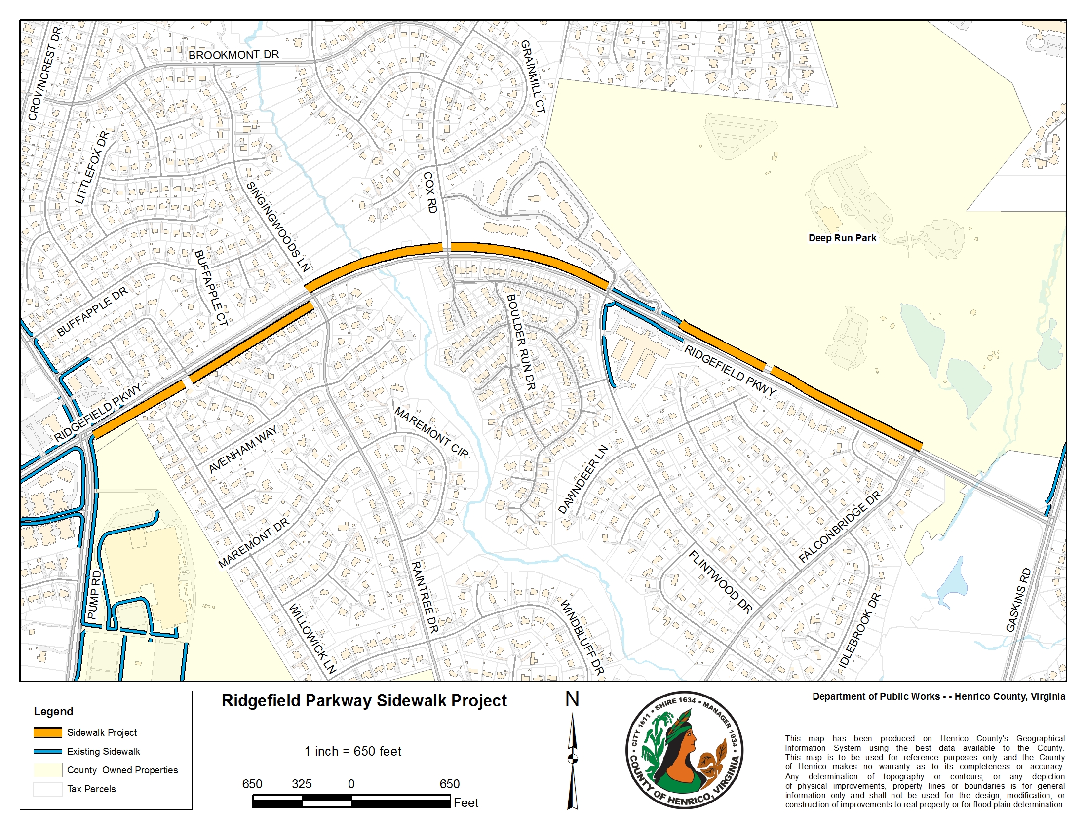 An overall map showing the location of the Ridgefield Parkway sidewalk project for reference purposes.