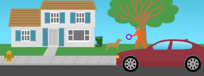 graphic of person in front home in a neighborhood